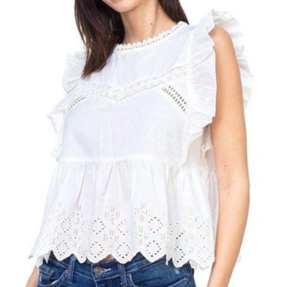 Zara White TRF Collection Eyelet Embroidered Blouse